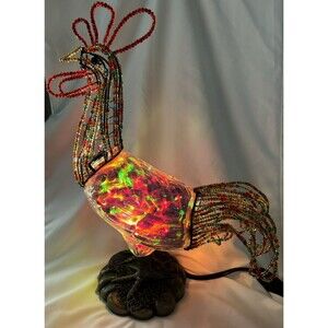 Stained Glass Rooster Lamp 14”x10”x5” Farmhouse Vintage Country NEW (TL4359)